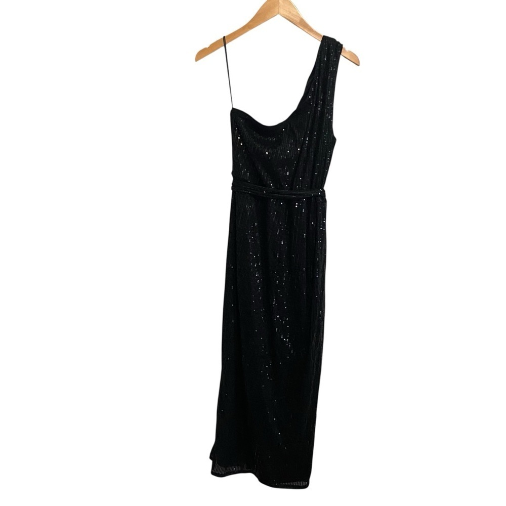 Grace Karin Black Sequin One Shoulder Ruched Midi Evening Dress Size XL - Picture 6 of 7
